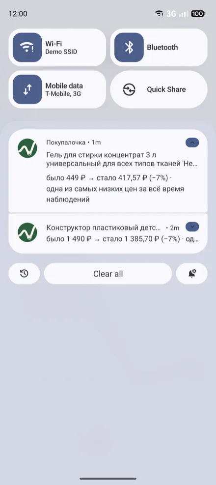 Уведомление о снижении цены